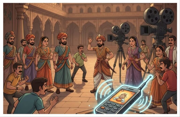 लाइट… कॅमेरा… मोबाईलची रिंग अवांतर, मराठीआर्टिकल, मराठीलेख, मराठी कथा, मराठी साहित्य, मी मराठी, अभिजात मराठी, ऐतिहासिक चित्रपट, चित्रपटाचे शूटिंग, ऐतिहासिक चित्रपट शूटिंग, इमोशनल सीन, भावनिक सीन, कॅमेरा शूटिंग, सेटवर मोबाइलची रिंग, शूटिंगमध्ये मोबाइल वाजला, राणीचे गांभीर्य, राणीचे हसणे, राणीचे हसण्यावर नियंत्रण,