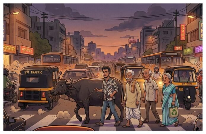 अवांतर, मराठीकथा, मराठीलेखक, मराठीवाचन, मराठी साहित्य, मी मराठी, अभिजात मराठी, इनोव्हेटिव्ह कल्पना, म्हशींचे रस्ता क्रॉसिंग, म्हशींच्या मदतीने रस्ता क्रॉसिंग, ज्येष्ठ नागरिकांसाठी म्हैस, रस्त्यावरील हेवी ट्रॅफिक, ट्रॅफिकमधून रस्ता ओलांडणे, ट्रॅफिंगमध्ये रोड क्रोसिंग,