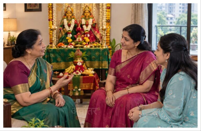 तीन पिढ्या आणि ज्येष्ठा गौरी अवांतर, मराठी आर्टिकल, मराठी लेख, मराठी साहित्य, मराठी कथा, मी मराठी, अभिजात मराठी, प्रणाली मंगेश महाशब्दे, प्रणाली मंगेश, प्रणाली महाशब्दे, गौरीपूजन, गौरी आगमन, गौरी परंपरा, प्रथा परंपरा, प्रथा परंपरांचे महत्त्व, आजीचा सल्ला, सईचा आधुनिकपणा, मधुराचा सोशिकपणा, नात्यातील आपलेपणा