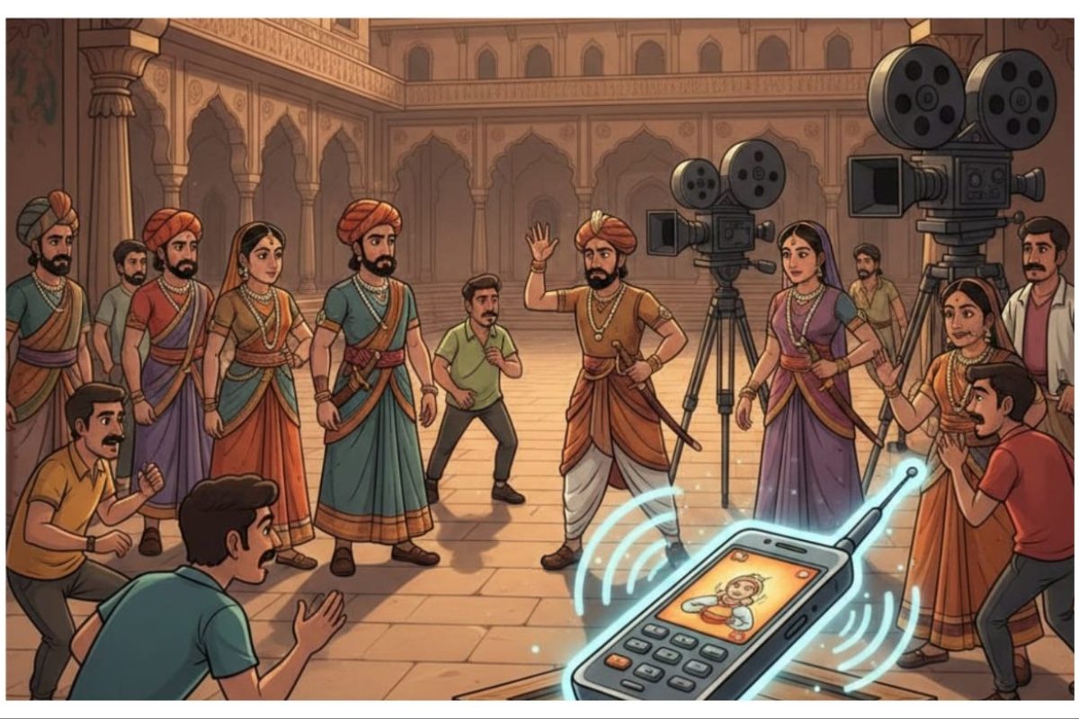 अवांतर, मराठीआर्टिकल, मराठीलेख, मराठी कथा, मराठी साहित्य, मी मराठी, अभिजात मराठी, ऐतिहासिक चित्रपट, चित्रपटाचे शूटिंग, ऐतिहासिक चित्रपट शूटिंग, इमोशनल सीन, भावनिक सीन, कॅमेरा शूटिंग, सेटवर मोबाइलची रिंग, शूटिंगमध्ये मोबाइल वाजला, राणीचे गांभीर्य, राणीचे हसणे, राणीचे हसण्यावर नियंत्रण,